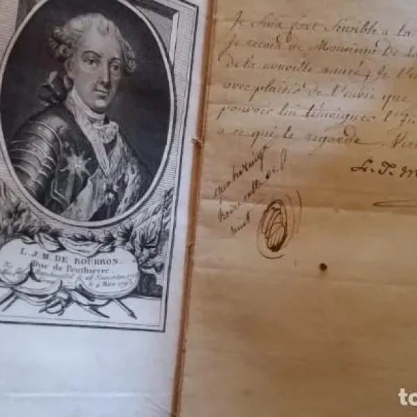 Luis Juan Maria de BORBÓN, CARTA MANUSCRITA en biografía de Elisabeth GUENARD, 1793